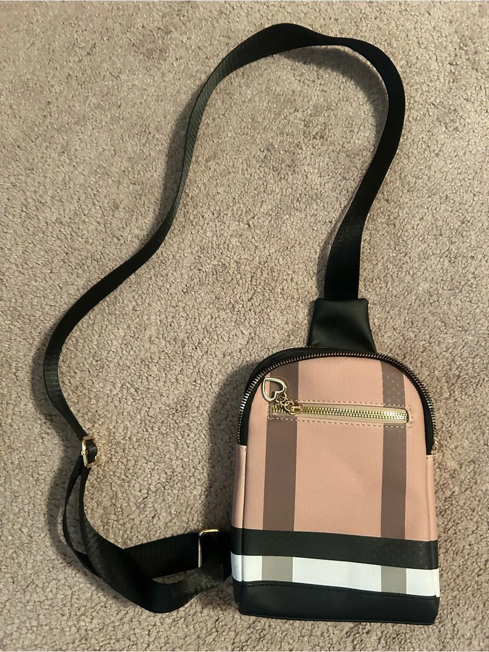 Designer Inspired Plaid Mini Crossbody Bag - tan/brown/black